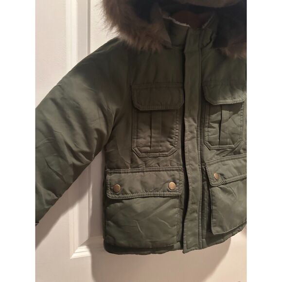 Carter's Army Green Puffer Unisex Parka Jacket w/ Faux Fur Size S/4 - Picture 3 of 12